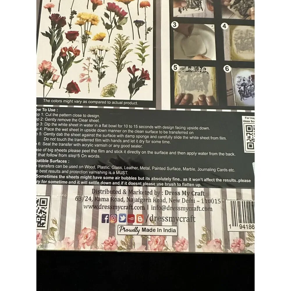 New Sealed Dress My Craft Transfer Me Fresh Flowers Floral Dip In Water Transfer